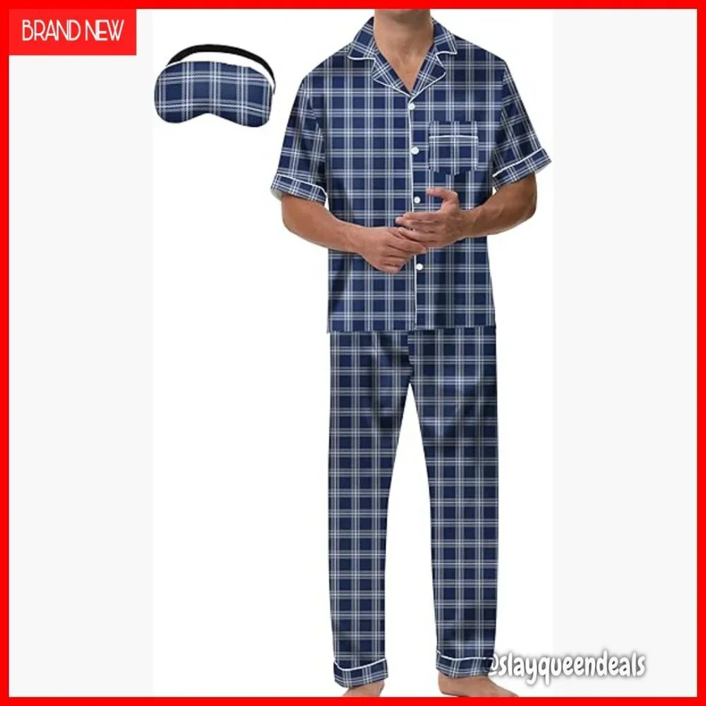 Men's Satin Pajama Set 2-Piece Short Sleeve Button Down Sleepwear